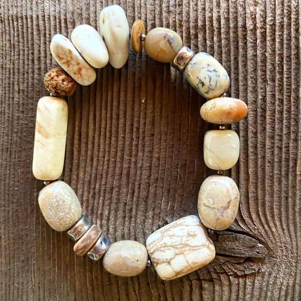 Silpada B1655 Sterling Silver African Opal Howlite Stretch Bracelet .925